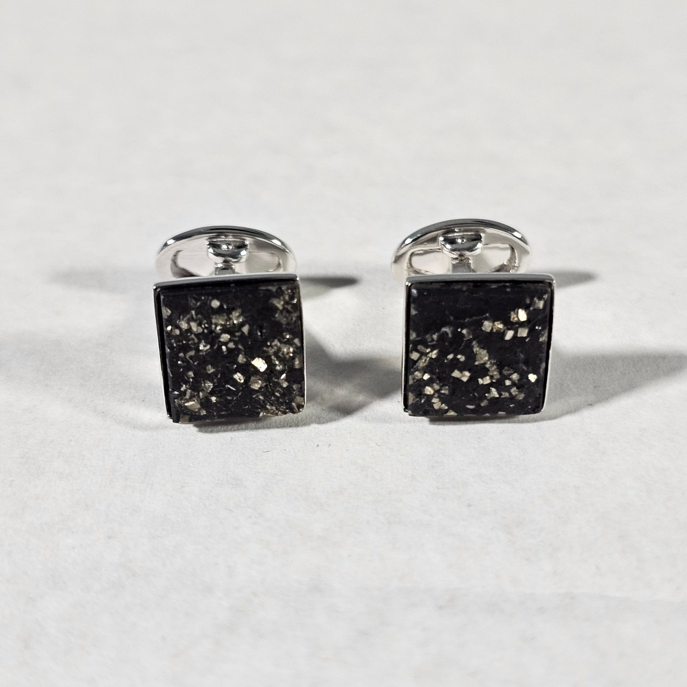 Jan Leslie Cufflinks Mens OS Black Sterling Silver Square Druzy Stone Formal
